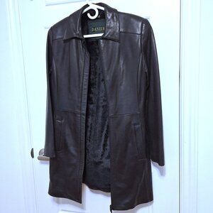 Danier Black Leather Coat with winter lining size 6-8